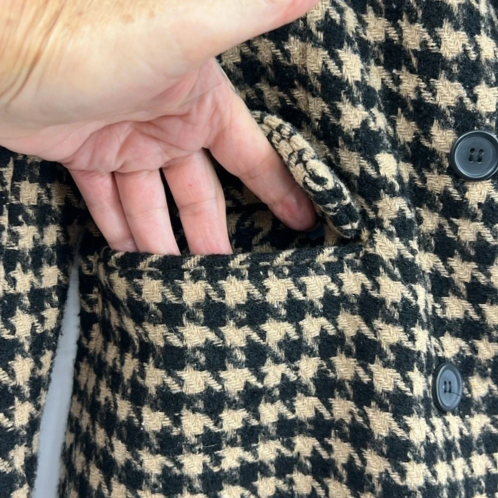 Blank NYC Book Club Houndstooth Double-Breasted Oversized Blazer Tan Black SZ S